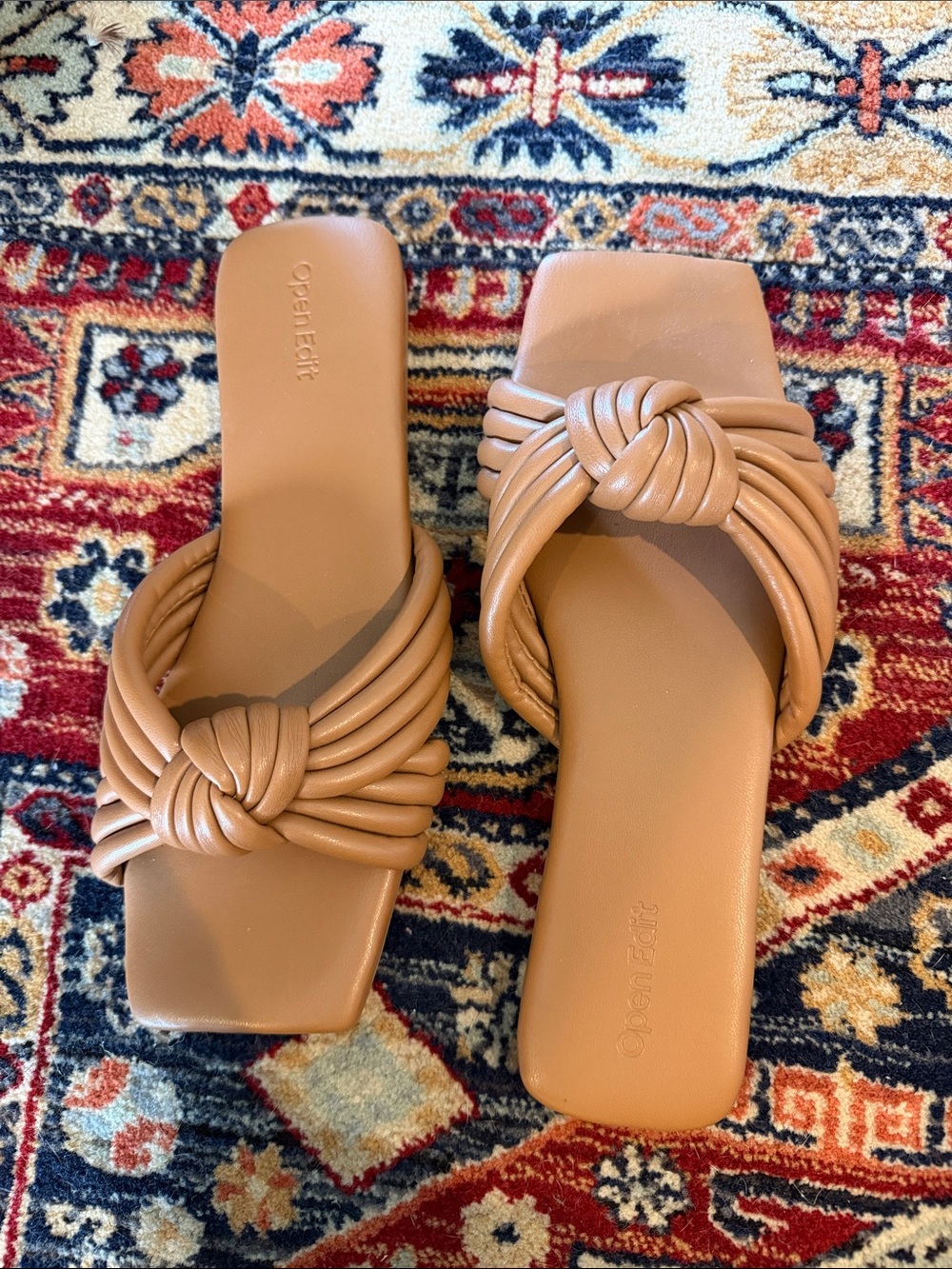 Tan Knotted Slide Sandals - Women